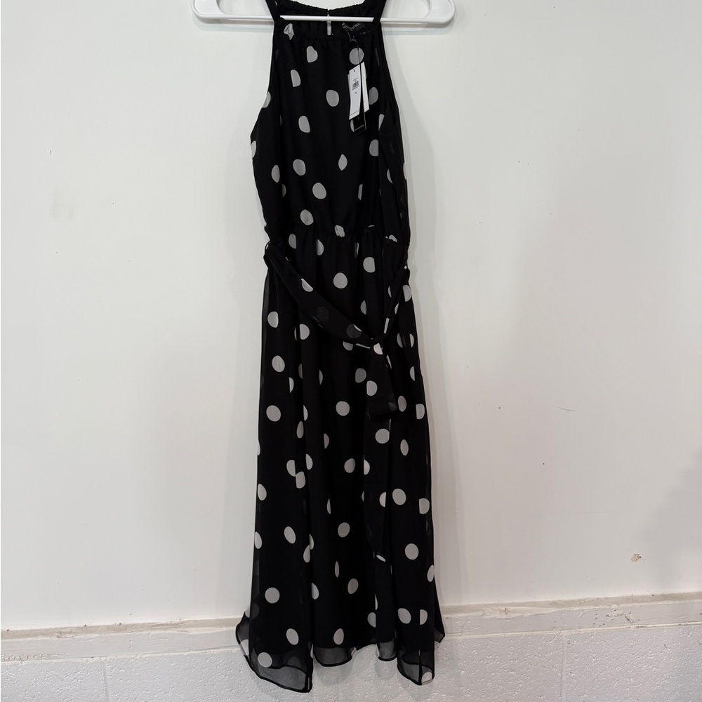Banana Republic Black Midi Dress with White Polka Dots